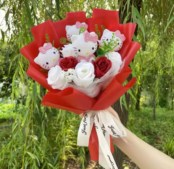 Red & White Roses Hello Kitty Flower Bouquet