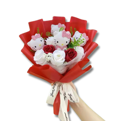 Red & White Roses Hello Kitty Flower Bouquet