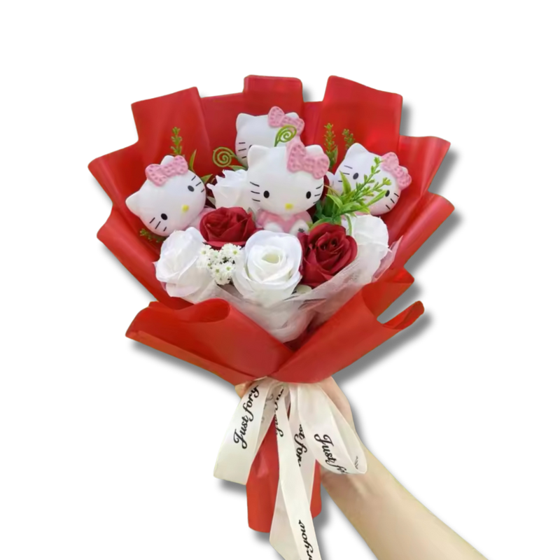 Red & White Roses Hello Kitty Flower Bouquet