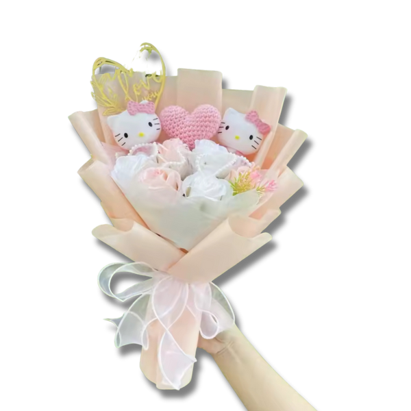 Light Pink Love Heart Hello Kitty Flower Bouquet