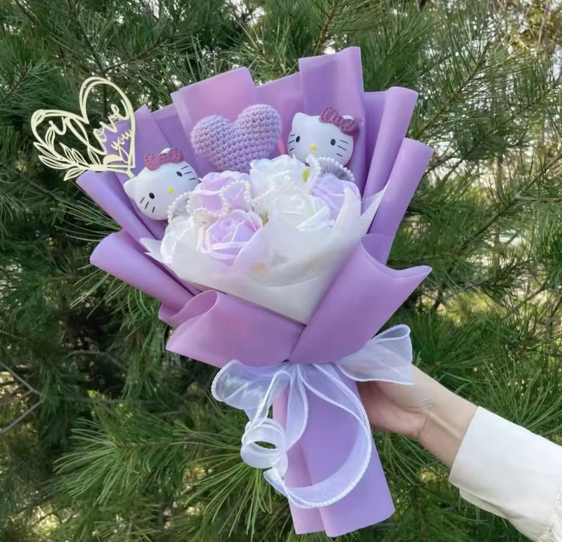 Purple Hello Kitty Love Heart Flower Bouquet