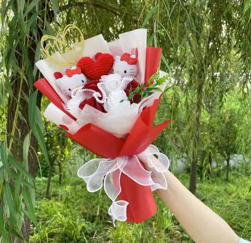 Red Love Heart Hello Kitty Flower Bouquet