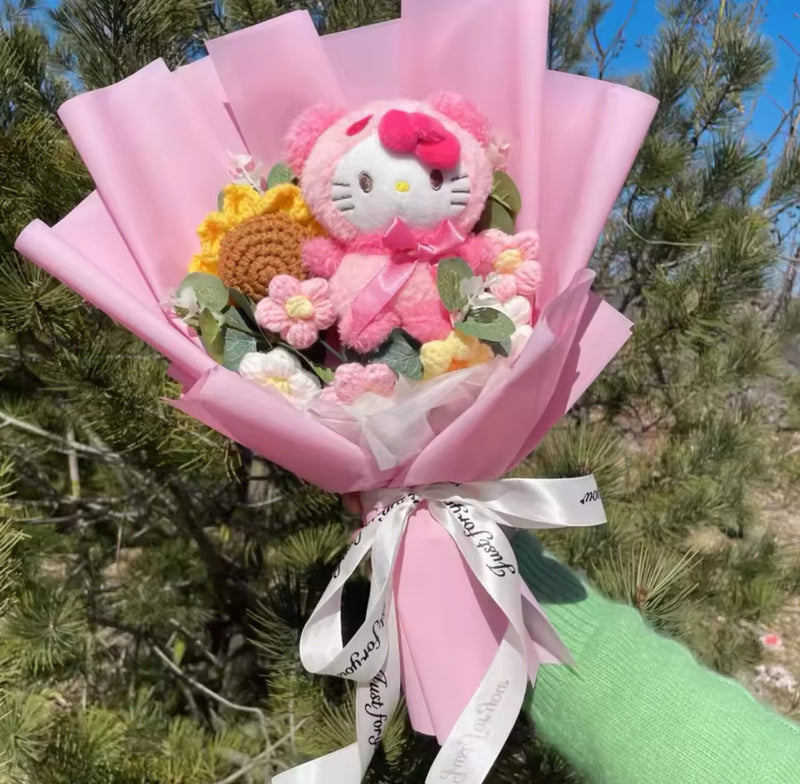 Pink Hello Kitty Teddy & Sunflower Flower Bouquet