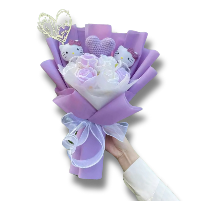 Purple Hello Kitty Love Heart Flower Bouquet