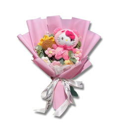 Pink Hello Kitty Teddy & Sunflower Flower Bouquet