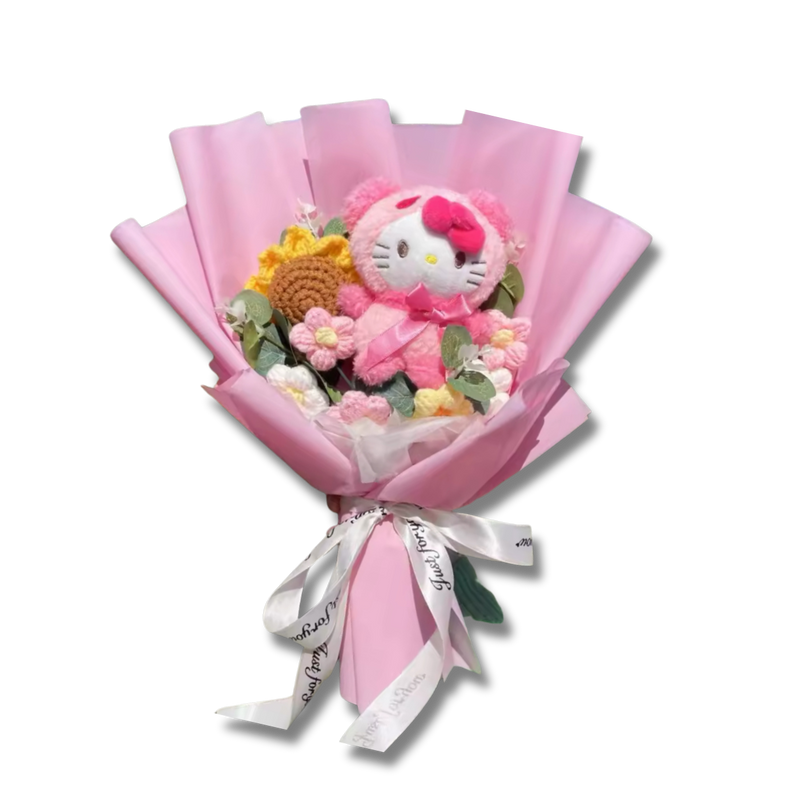 Pink Hello Kitty Teddy & Sunflower Flower Bouquet